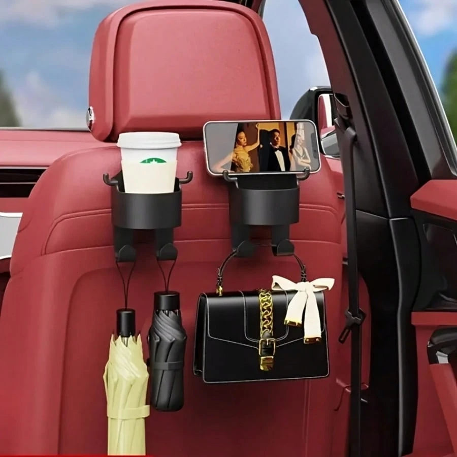 1pc Multi-Function Car Storage Bag With Hook, Cup Holder And Storage Box- Durable PP Material, Suitable For Seat Back, Can Hold Drinks And Phone. Car Hook, Hook Storage Box, Phone Holder, Universal A