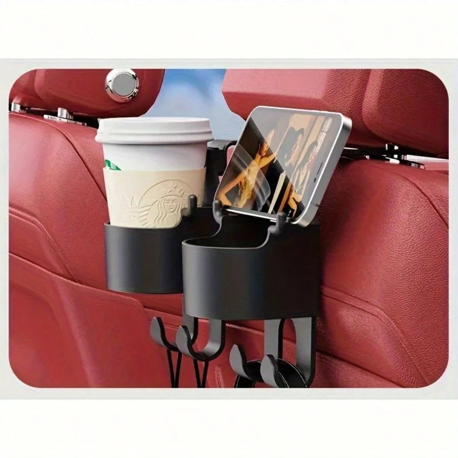 1pc Multi-Function Car Storage Bag With Hook, Cup Holder And Storage Box- Durable PP Material, Suitable For Seat Back, Can Hold Drinks And Phone. Car Hook, Hook Storage Box, Phone Holder, Universal A
