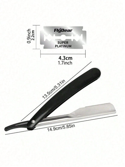 1pc Multi-Function Folding Straight Razor With 10 Ultra-Thin Stainless Steel Double-Edge Blades, Professional Barber Shop Quality For Home And Salon Use