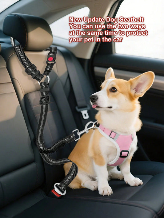 1pc Multipurpose Pet Car Seat Belt, Provides 2-In-1 Protection For Pets, Can Also Be Used As A Leash, Adjustable Length, Elastic Cord Prevents Sudden Impact, Outdoor Dog Leash