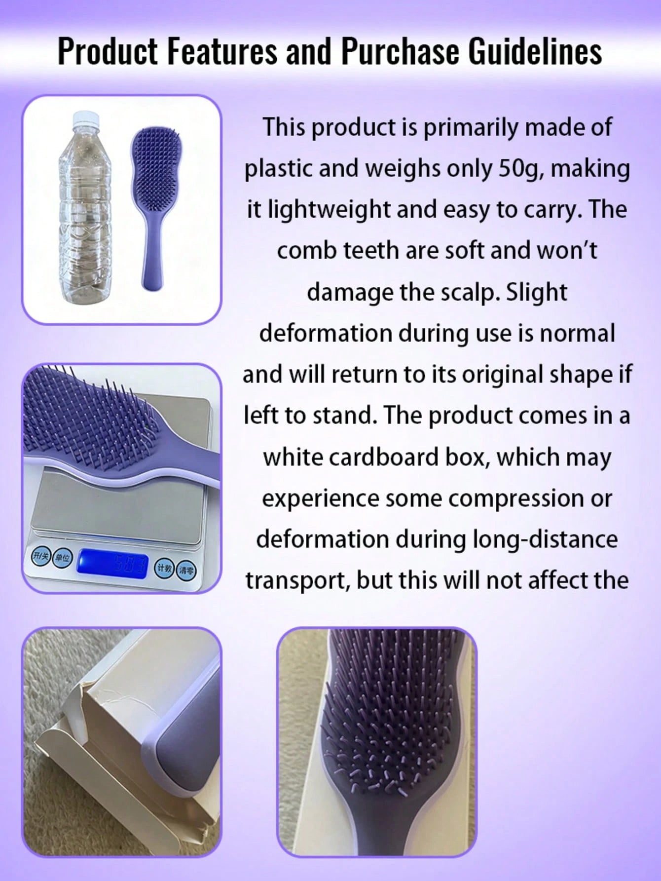 1pc Natural Smooth Hair Brush, Scalp Care Massage Brush With Anti-Slip Handle, Suitable For Curly, Straight, Dry Or Wet Hair