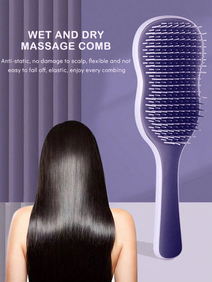 1pc Natural Smooth Hair Brush, Scalp Care Massage Brush With Anti-Slip Handle, Suitable For Curly, Straight, Dry Or Wet Hair