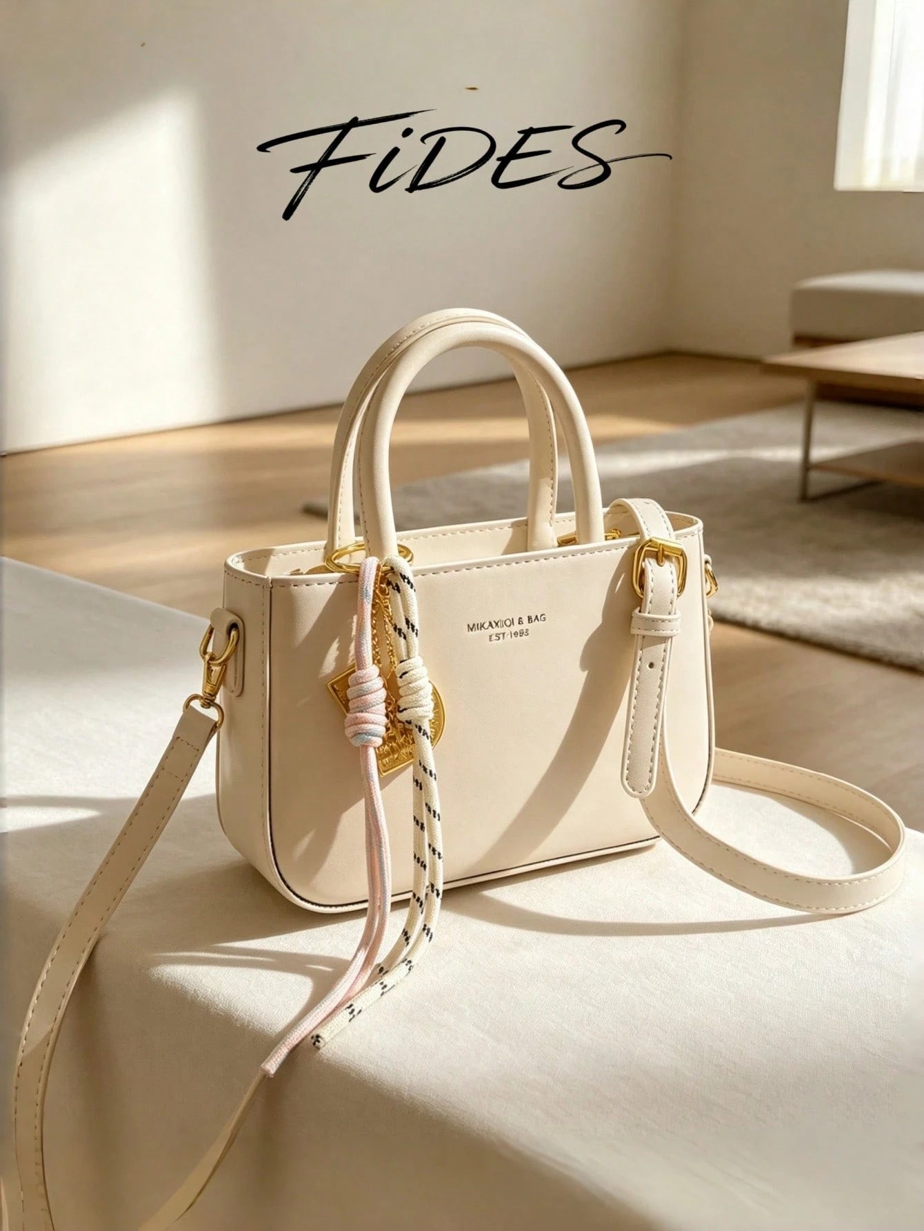 1PC New Oil Wax PU Women's Handbag With Exquisite Metal Letter Plaque, Comes With Woven Rope Gold Doll Charm, Adjustable Detachable Crossbody Strap, Compact Square Shape, Versatile Shoulder Crossbody