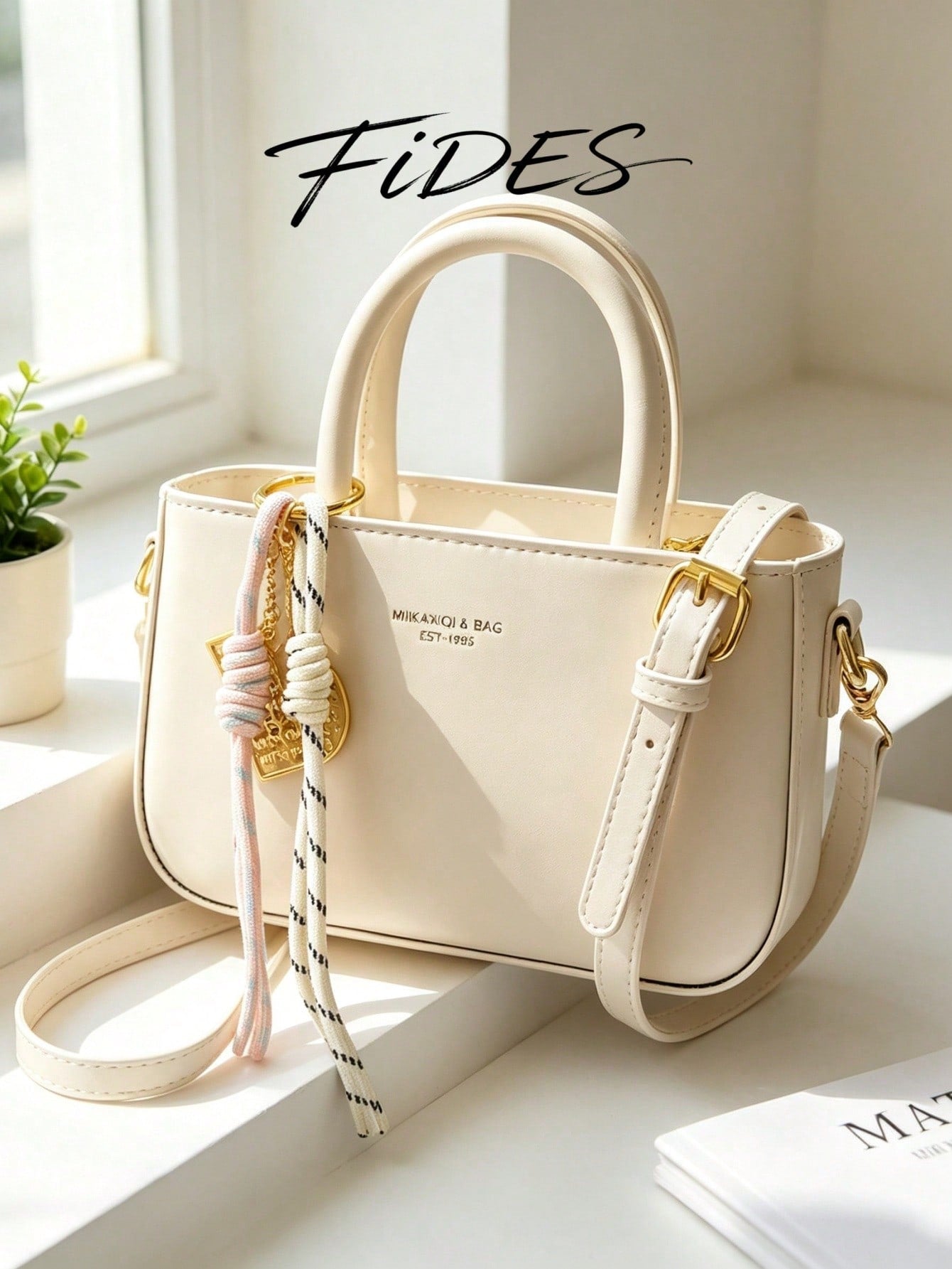 1PC New Oil Wax PU Women's Handbag With Exquisite Metal Letter Plaque, Comes With Woven Rope Gold Doll Charm, Adjustable Detachable Crossbody Strap, Compact Square Shape, Versatile Shoulder Crossbody