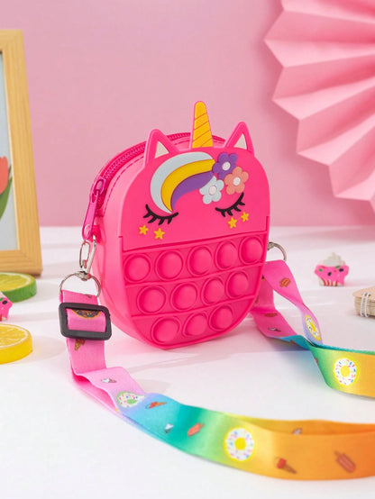 1pc New Princess Coin Purse, Silicone Material With Zipper Closure, Crossbody Style For Adults & Kids, Unicorn Shape, Suitable For Outings, Back To School Gift, Holiday Gift