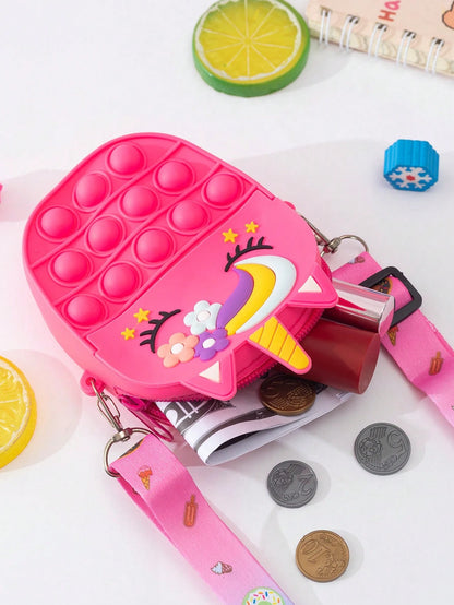 1pc New Princess Coin Purse, Silicone Material With Zipper Closure, Crossbody Style For Adults & Kids, Unicorn Shape, Suitable For Outings, Back To School Gift, Holiday Gift