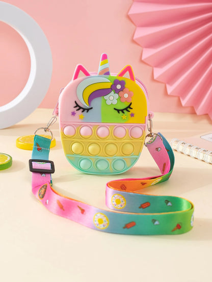 1pc New Princess Coin Purse, Silicone Material With Zipper Closure, Crossbody Style For Adults & Kids, Unicorn Shape, Suitable For Outings, Back To School Gift, Holiday Gift