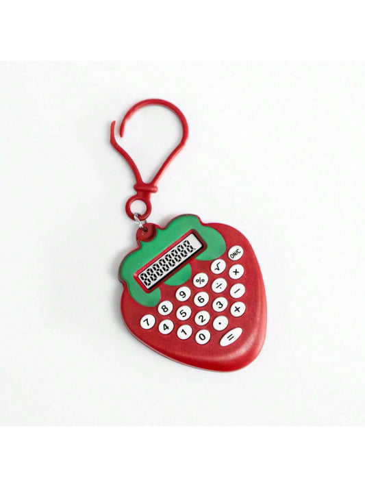 1pc Novelty Strawberry Shaped Mini Cartoon Pocket Calculator Keychain Back To School