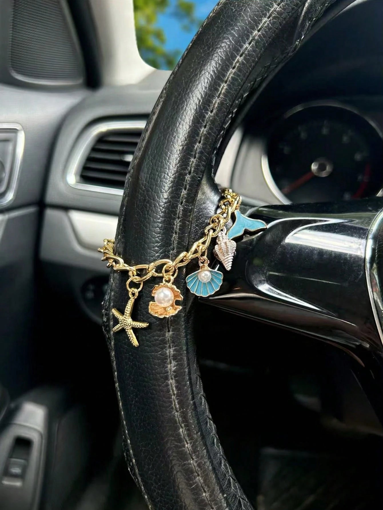 1pc Ocean Steering Wheel Chain, Starfish & Shell Ocean Theme Car Accessory, Exquisite Interior Decoration