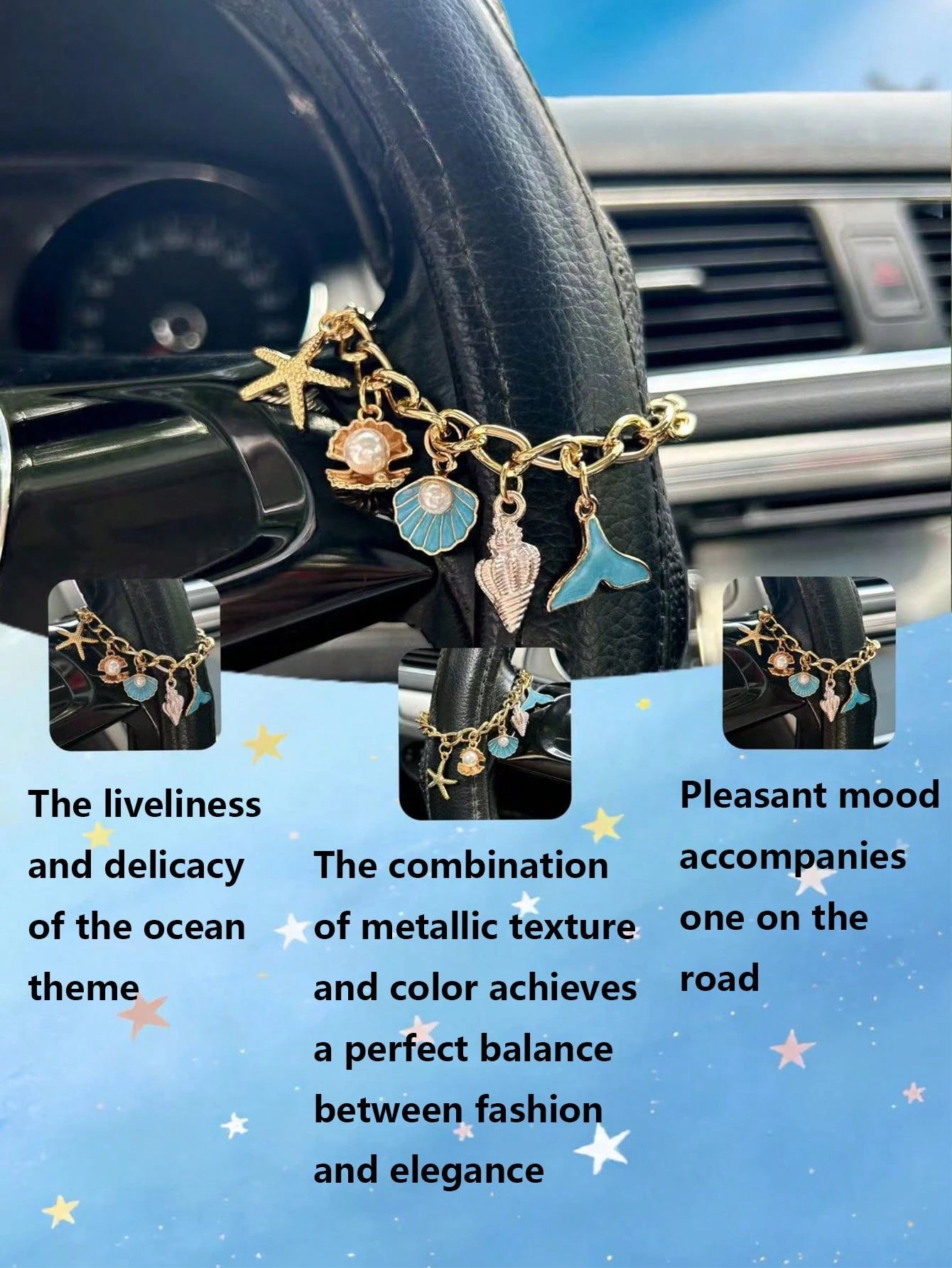 1pc Ocean Steering Wheel Chain, Starfish & Shell Ocean Theme Car Accessory, Exquisite Interior Decoration