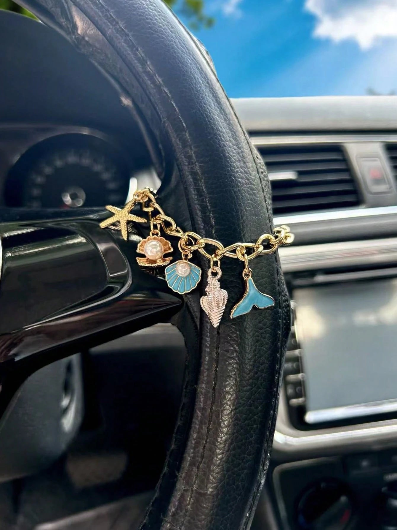 1pc Ocean Steering Wheel Chain, Starfish & Shell Ocean Theme Car Accessory, Exquisite Interior Decoration