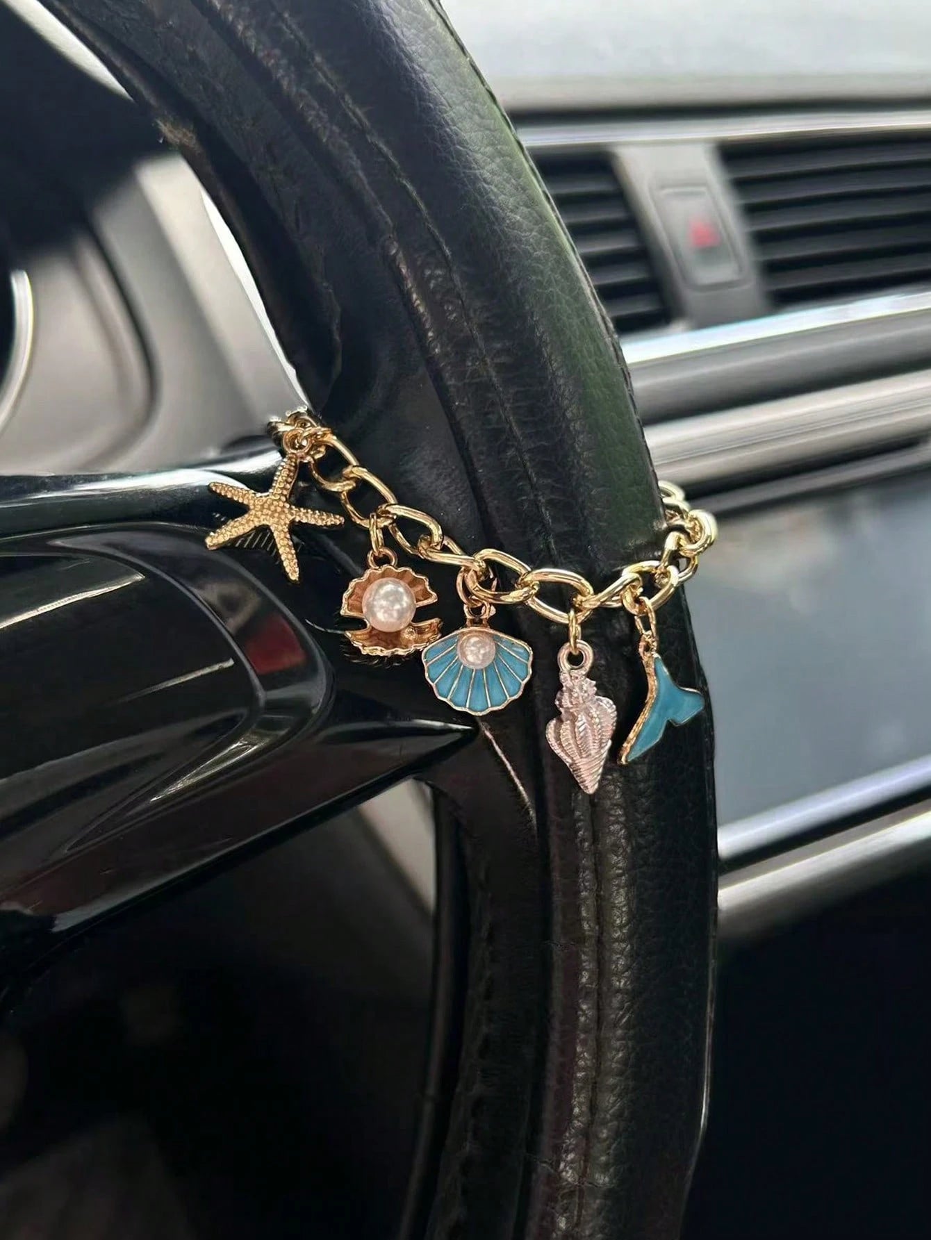 1pc Ocean Steering Wheel Chain, Starfish & Shell Ocean Theme Car Accessory, Exquisite Interior Decoration