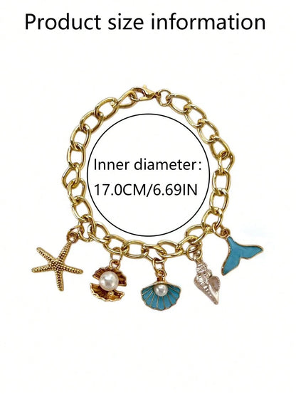 1pc Ocean Steering Wheel Chain, Starfish & Shell Ocean Theme Car Accessory, Exquisite Interior Decoration