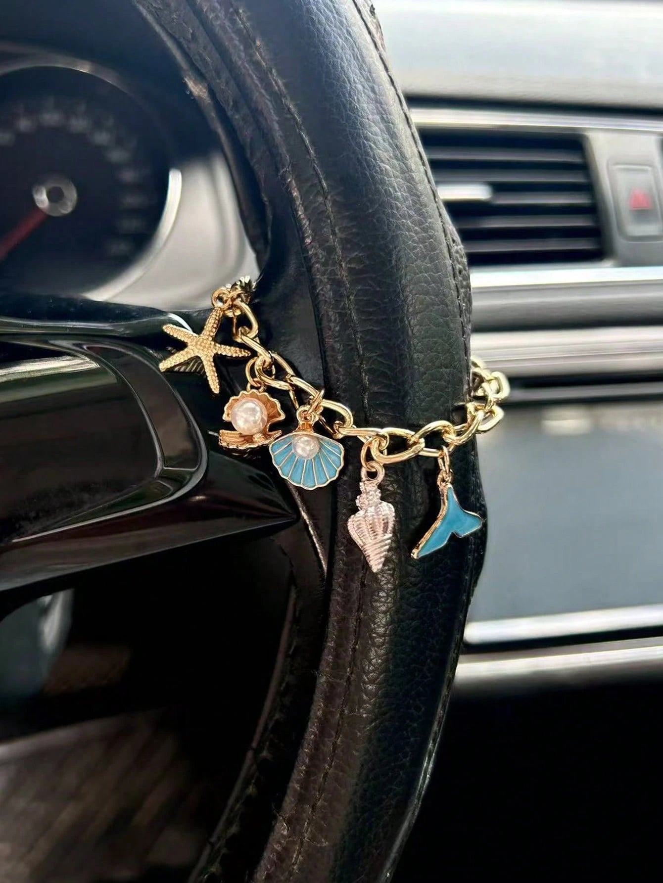 1pc Ocean Steering Wheel Chain, Starfish & Shell Ocean Theme Car Accessory, Exquisite Interior Decoration