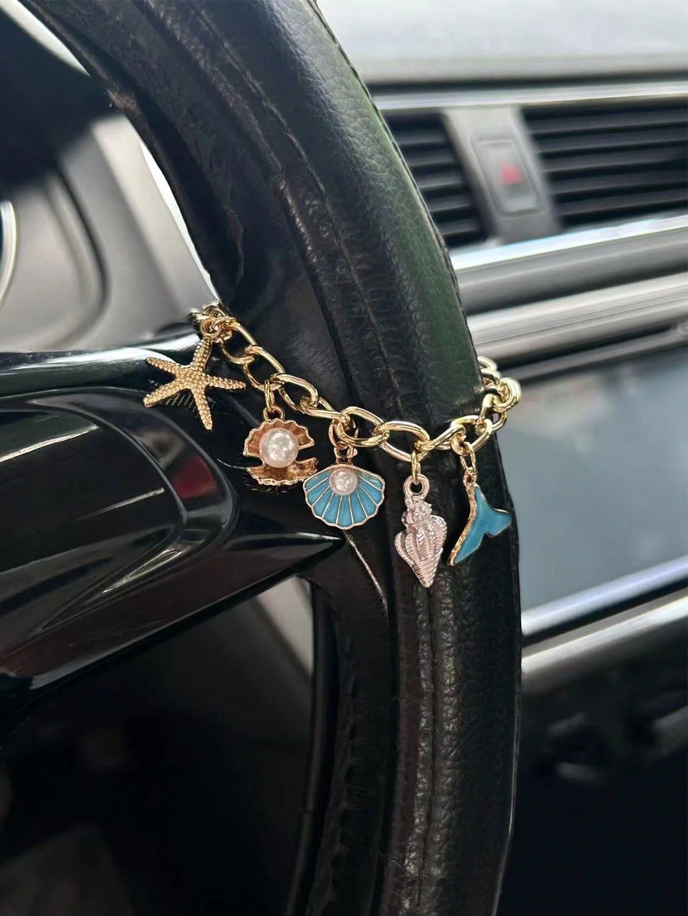 1pc Ocean Steering Wheel Chain, Starfish & Shell Ocean Theme Car Accessory, Exquisite Interior Decoration