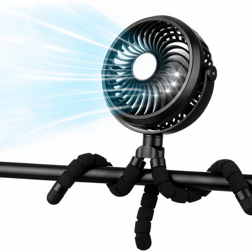 1pc Octopus Shaped Baby Stroller Fan, USB Rechargeable Portable Quiet Fan, 3 Speed Adjustable, Multifunctional Desk Fan