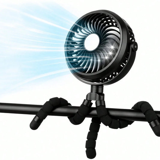 1pc Octopus Shaped Baby Stroller Fan, USB Rechargeable Portable Quiet Fan, 3 Speed Adjustable, Multifunctional Desk Fan
