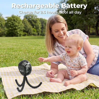 1pc Octopus Shaped Baby Stroller Fan, USB Rechargeable Portable Quiet Fan, 3 Speed Adjustable, Multifunctional Desk Fan