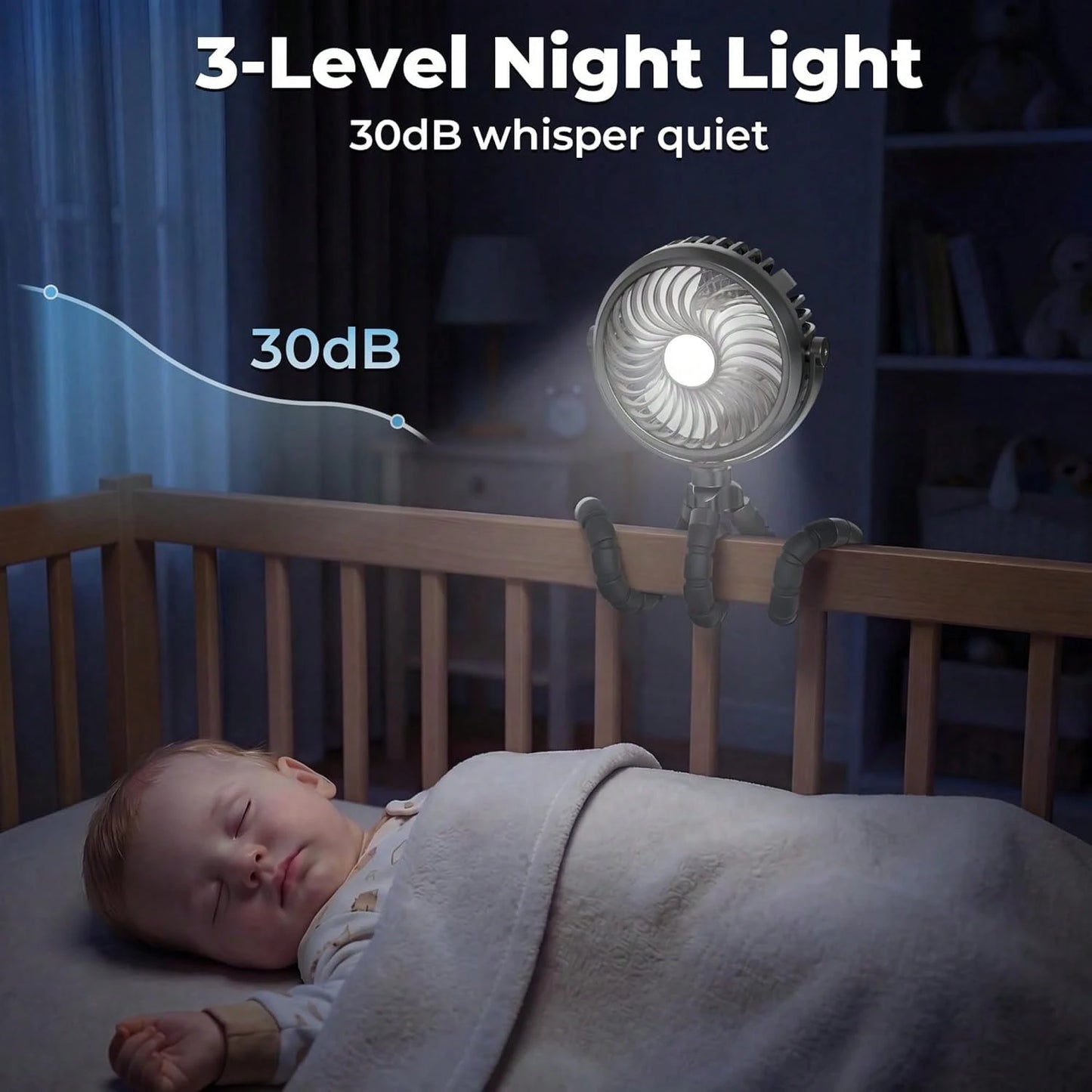 1pc Octopus Shaped Baby Stroller Fan, USB Rechargeable Portable Quiet Fan, 3 Speed Adjustable, Multifunctional Desk Fan