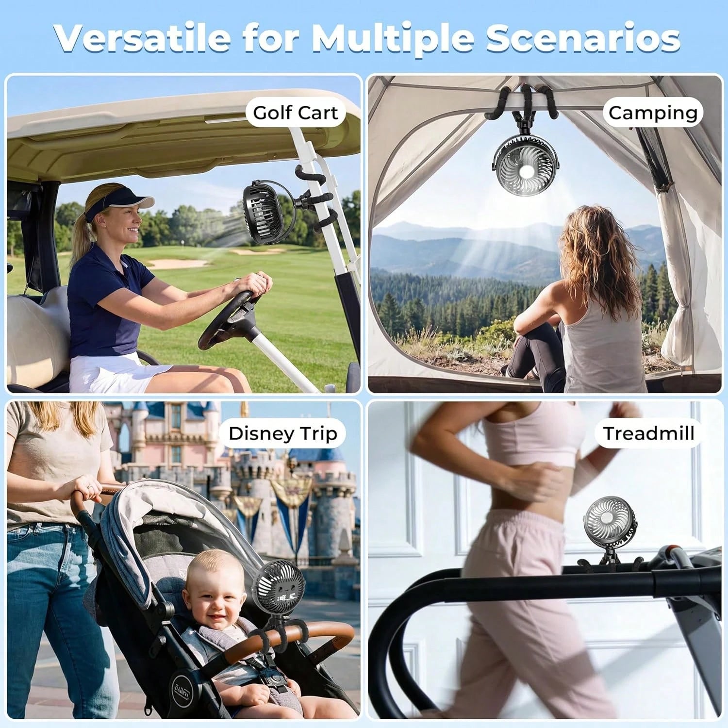 1pc Octopus Shaped Baby Stroller Fan, USB Rechargeable Portable Quiet Fan, 3 Speed Adjustable, Multifunctional Desk Fan