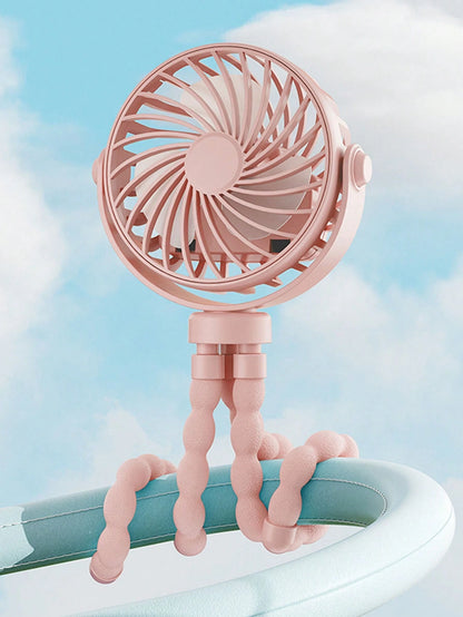 1pc Octopus Stroller Fan, USB Rechargeable Portable Quiet Fan, Mini Handheld Foldable Travel Fan With LED Night Light, 3 Speed Adjustable, Suitable For Indoor/Outdoor, Multifunctional Desk Fan, Adjust