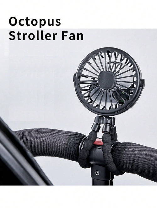 1pc Octopus Stroller Fan, USB Rechargeable Portable Quiet Fan, Mini Handheld Foldable Travel Fan With LED Night Light, Multifunctional Desk Fan, Adjustable Angle, Flexible Bendable, 3 Wind Speeds, Sui