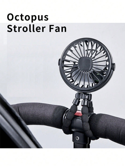 1pc Octopus Stroller Fan, USB Rechargeable Portable Quiet Fan, Mini Handheld Foldable Travel Fan With LED Night Light, Multifunctional Desk Fan, Adjustable Angle, Flexible Bendable, 3 Wind Speeds, Sui
