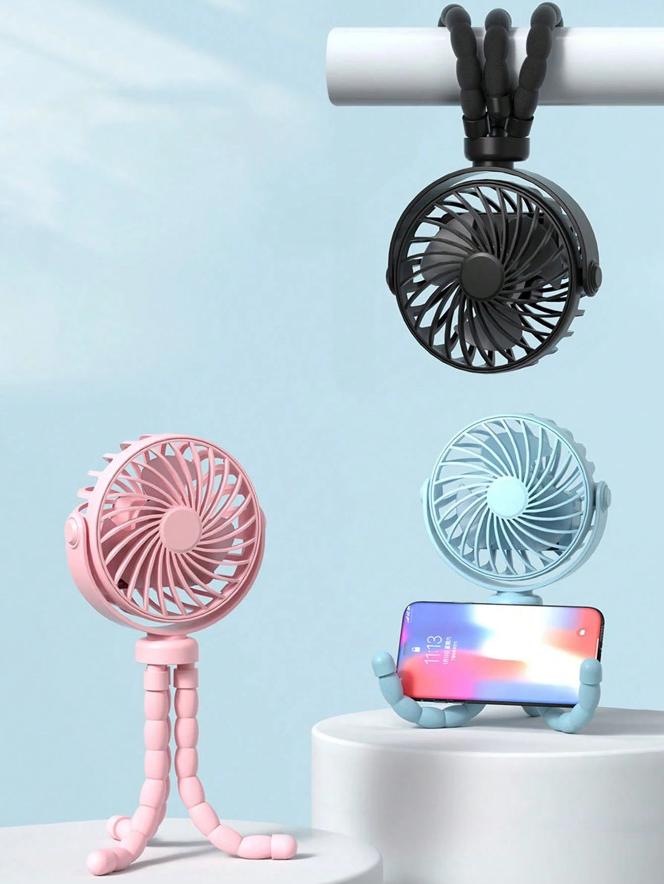 1pc Octopus Stroller Fan, USB Rechargeable Portable Quiet Fan, Mini Handheld Foldable Travel Fan With LED Night Light, 3 Speed Adjustable, Suitable For Indoor/Outdoor, Multifunctional Desk Fan, Adjust