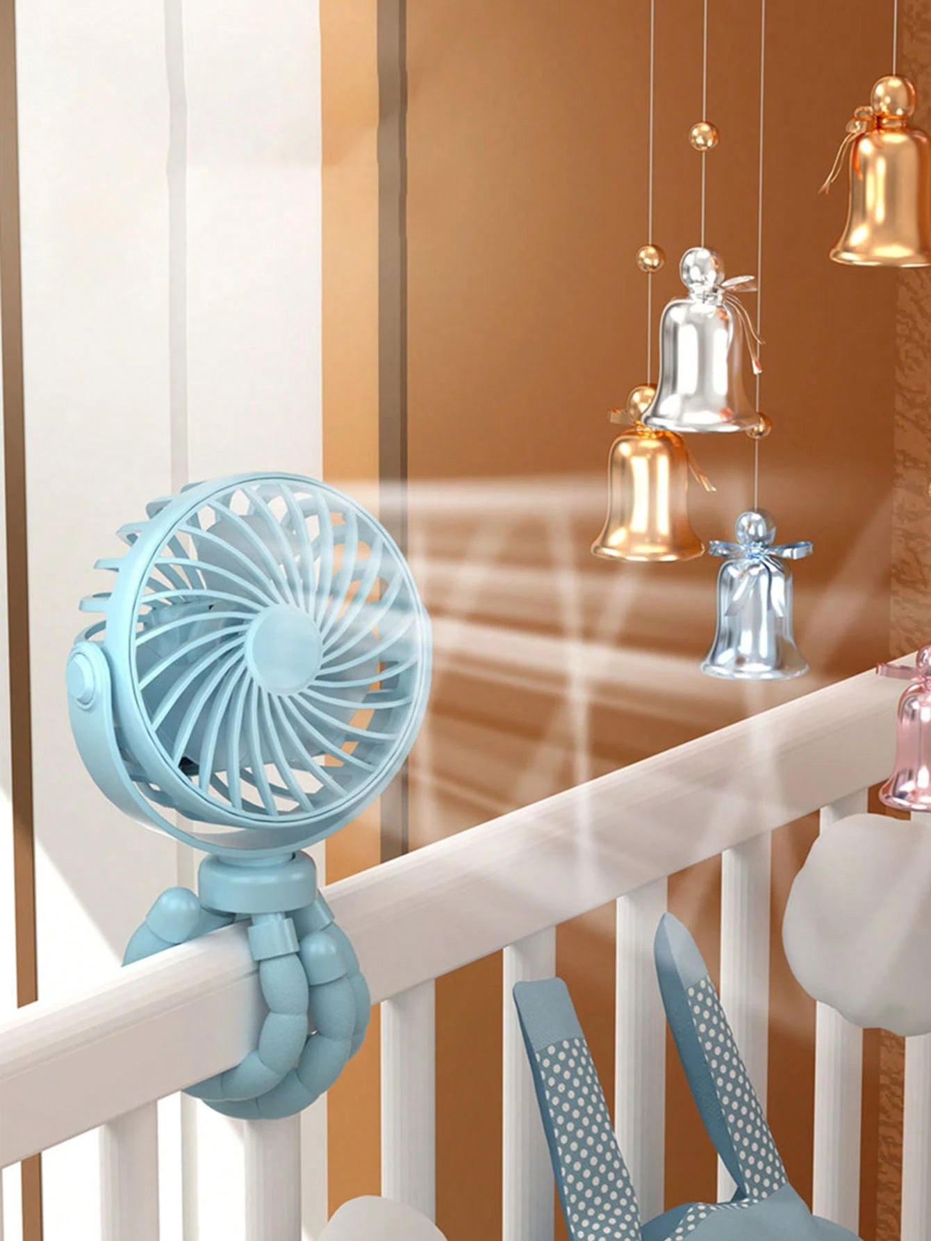1pc Octopus Stroller Fan, USB Rechargeable Portable Quiet Fan, Mini Handheld Foldable Travel Fan With LED Night Light, 3 Speed Adjustable, Suitable For Indoor/Outdoor, Multifunctional Desk Fan, Adjust