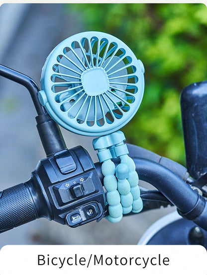 1pc Octopus Stroller Fan, USB Rechargeable Portable Quiet Fan, Mini Handheld Foldable Travel Fan With LED Night Light, Multifunctional Desk Fan, Adjustable Angle, Flexible Bendable, 3 Wind Speeds, Sui