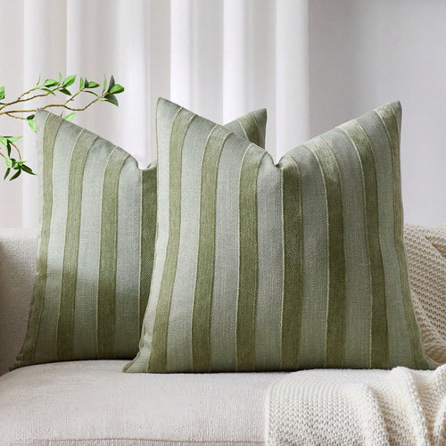 1pc Olive Green 3D Striped Decorative Pillow Cover (Pillow Insert Not Included), Fashionable Modern Soft Chenille Accent Vintage Textured Cushion Cover, Suitable For Home Sofa, Bedroom, Decor, All Sea