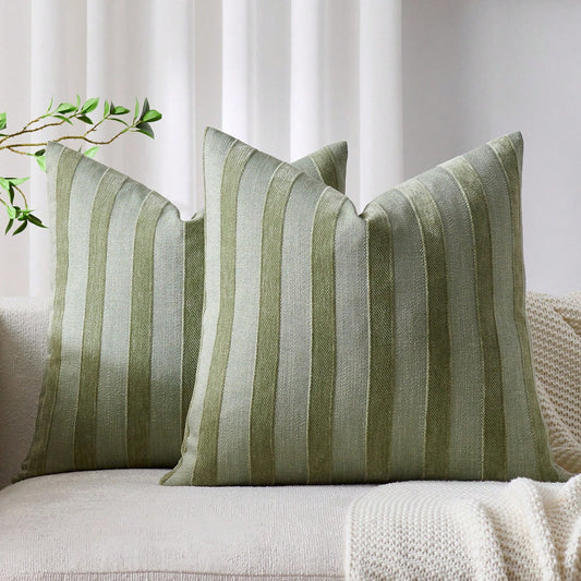 1pc Olive Green 3D Striped Decorative Pillow Cover (Pillow Insert Not Included), Fashionable Modern Soft Chenille Accent Vintage Textured Cushion Cover, Suitable For Home Sofa, Bedroom, Decor, All Sea