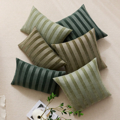 1pc Olive Green 3D Striped Decorative Pillow Cover (Pillow Insert Not Included), Fashionable Modern Soft Chenille Accent Vintage Textured Cushion Cover, Suitable For Home Sofa, Bedroom, Decor, All Sea