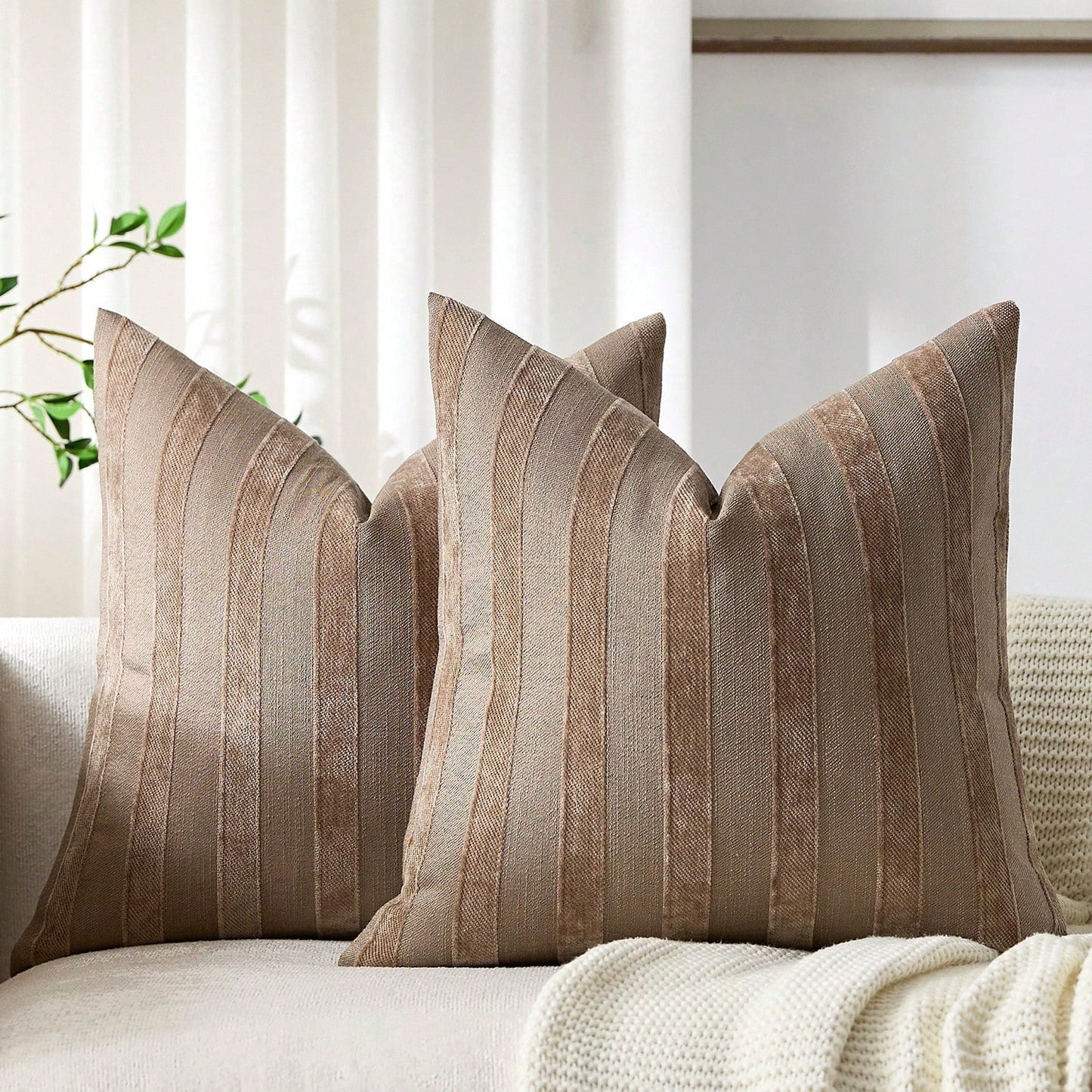 1pc Olive Green 3D Striped Decorative Pillow Cover (Pillow Insert Not Included), Fashionable Modern Soft Chenille Accent Vintage Textured Cushion Cover, Suitable For Home Sofa, Bedroom, Decor, All Sea