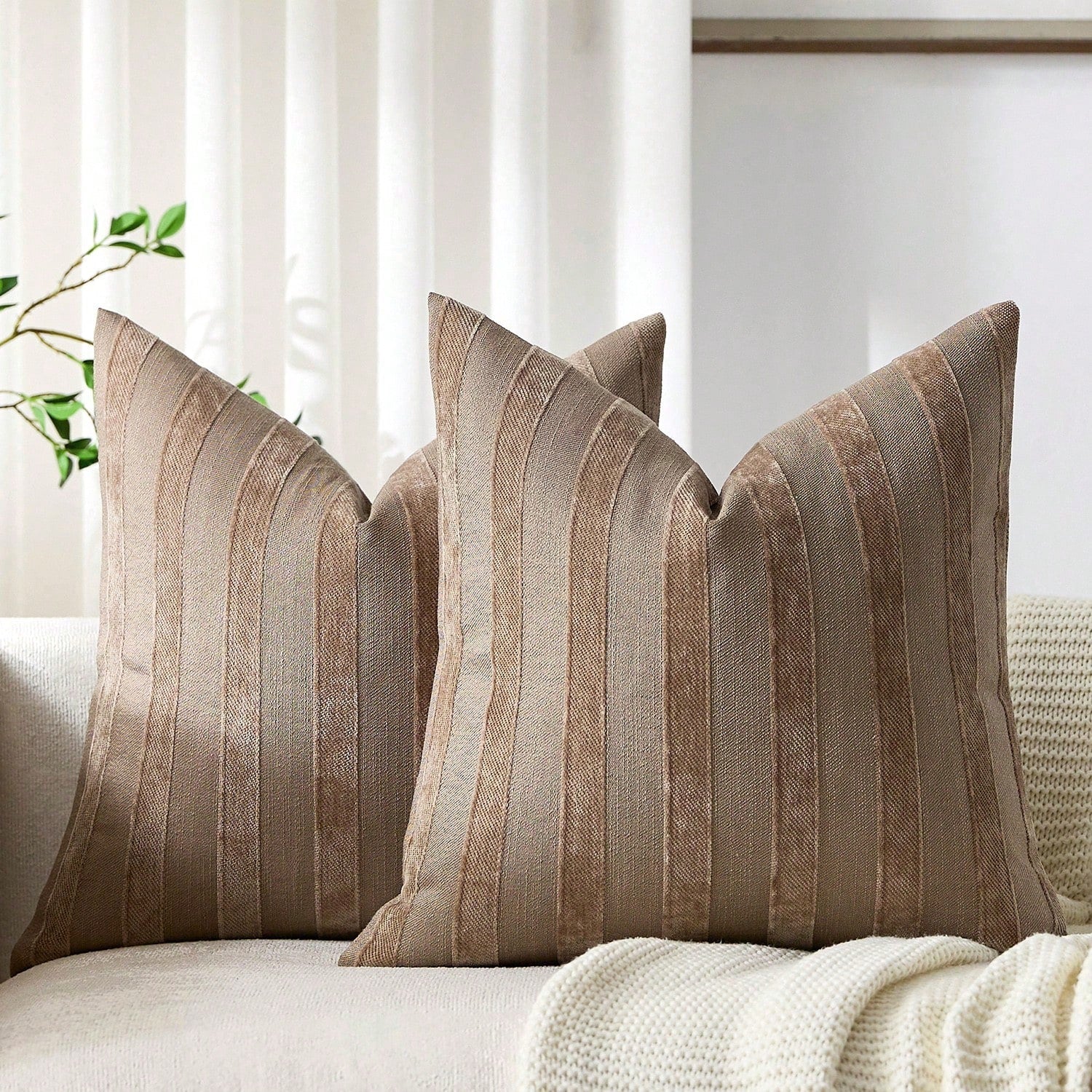 1pc Olive Green 3D Striped Decorative Pillow Cover (Pillow Insert Not Included), Fashionable Modern Soft Chenille Accent Vintage Textured Cushion Cover, Suitable For Home Sofa, Bedroom, Decor, All Sea
