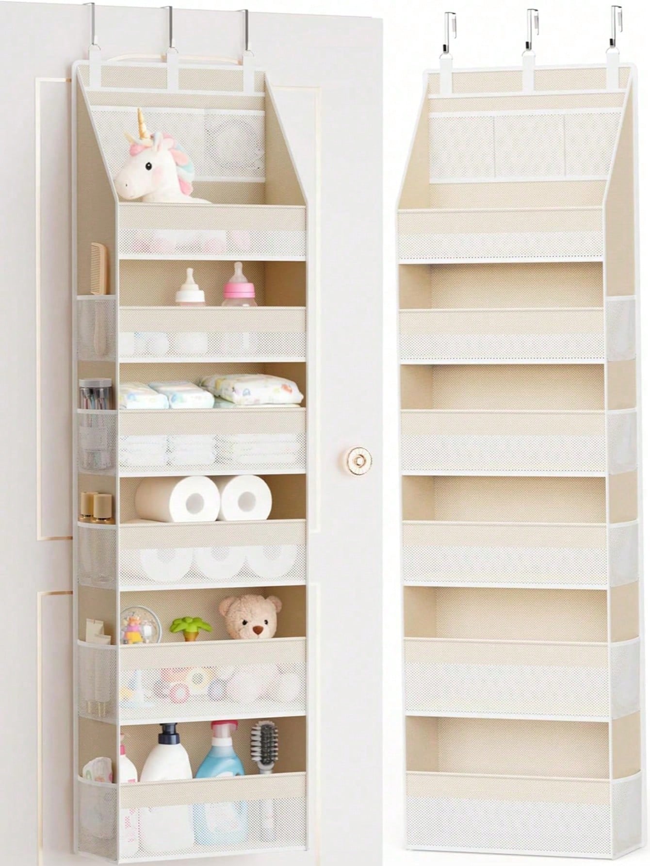 1pc Over-The-Door Storage Rack, 6-Tier Thickened Shelves With 13 Mesh Pockets, 55lbs Capacity, Suitable For Nursery, Bathroom, Bedroom And Dorm Room