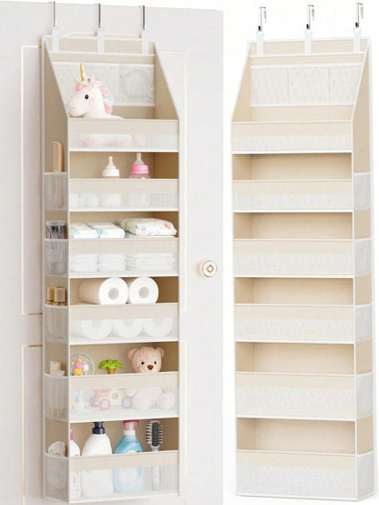 1pc Over-The-Door Storage Rack, 6-Tier Thickened Shelves With 13 Mesh Pockets, 55lbs Capacity, Suitable For Nursery, Bathroom, Bedroom And Dorm Room