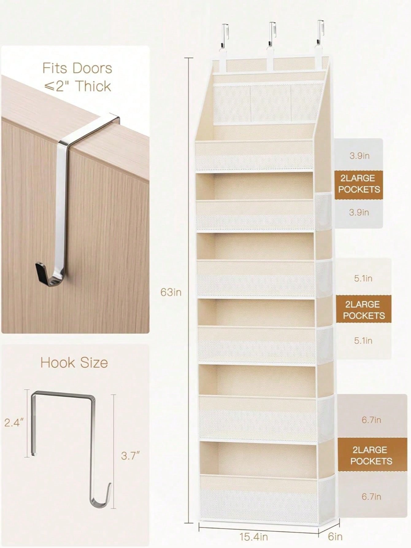 1pc Over-The-Door Storage Rack, 6-Tier Thickened Shelves With 13 Mesh Pockets, 55lbs Capacity, Suitable For Nursery, Bathroom, Bedroom And Dorm Room