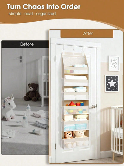 1pc Over-The-Door Storage Rack, 6-Tier Thickened Shelves With 13 Mesh Pockets, 55lbs Capacity, Suitable For Nursery, Bathroom, Bedroom And Dorm Room