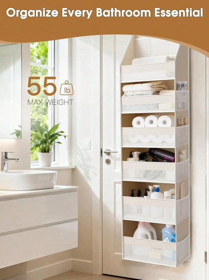 1pc Over-The-Door Storage Rack, 6-Tier Thickened Shelves With 13 Mesh Pockets, 55lbs Capacity, Suitable For Nursery, Bathroom, Bedroom And Dorm Room