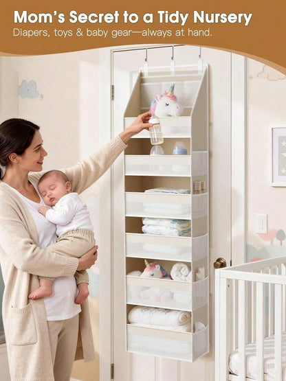 1pc Over-The-Door Storage Rack, 6-Tier Thickened Shelves With 13 Mesh Pockets, 55lbs Capacity, Suitable For Nursery, Bathroom, Bedroom And Dorm Room