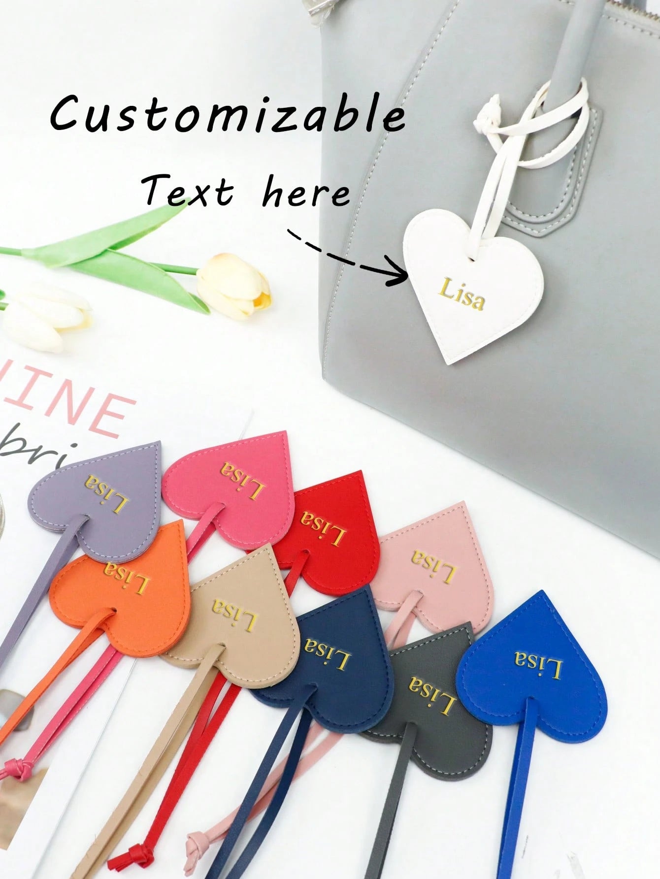 1pc Personalized Custom Gold-Embossed Letter Upper And Lower Case Name Design Multi-Color Pu Leather Women's Handbag Backpack Pendant Creative Heart-Shaped Texture High-End Gift