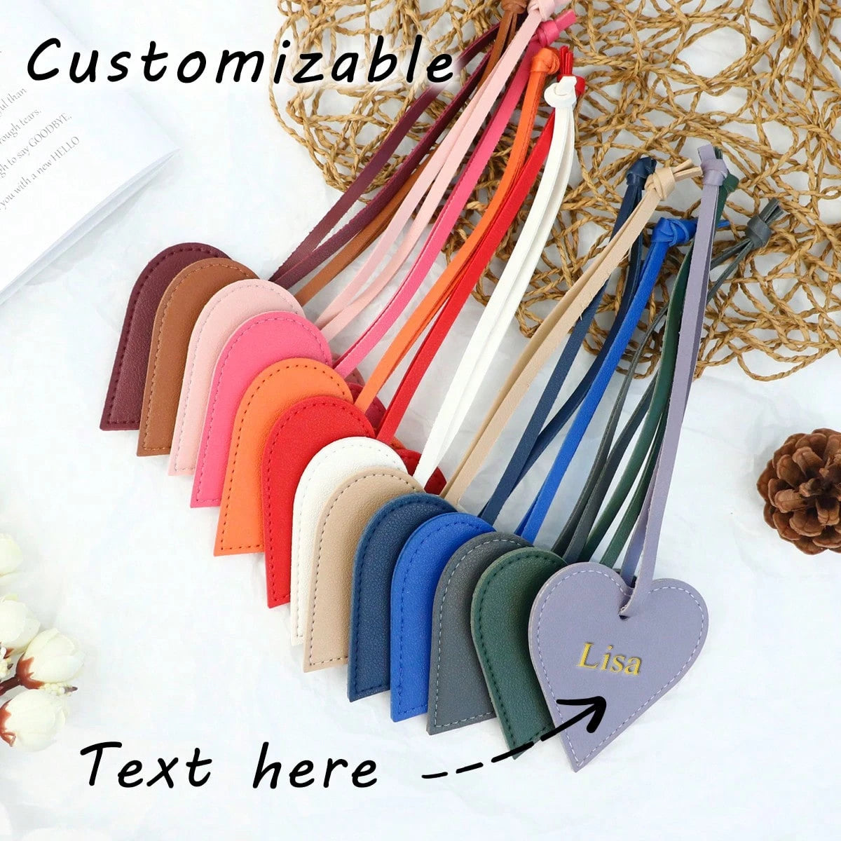 1pc Personalized Custom Gold-Embossed Letter Upper And Lower Case Name Design Multi-Color Pu Leather Women's Handbag Backpack Pendant Creative Heart-Shaped Texture High-End Gift