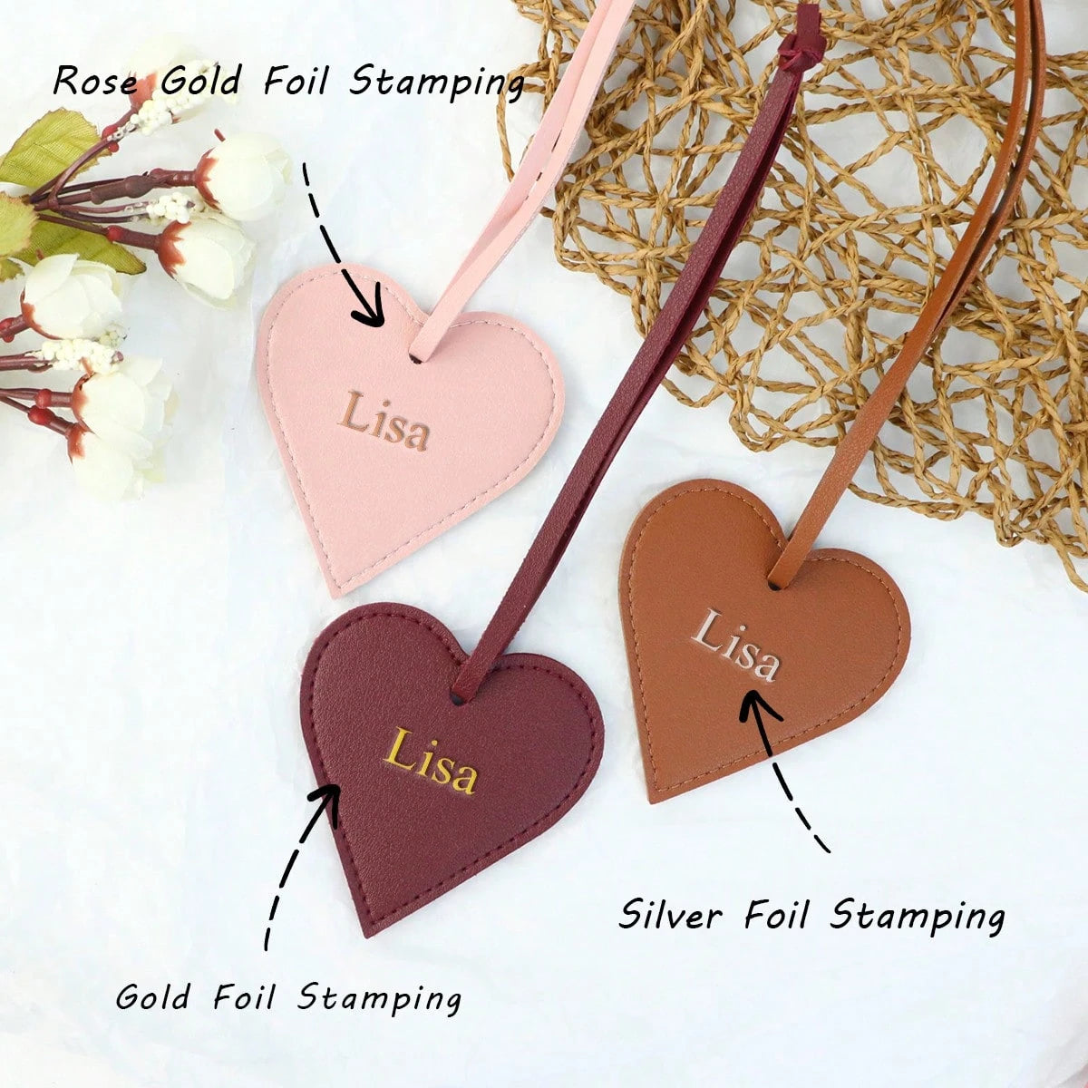 1pc Personalized Custom Gold-Embossed Letter Upper And Lower Case Name Design Multi-Color Pu Leather Women's Handbag Backpack Pendant Creative Heart-Shaped Texture High-End Gift