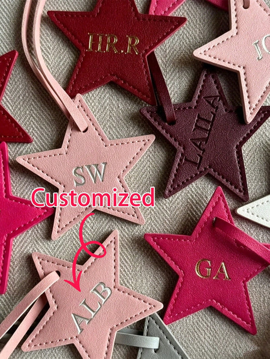 1pc Personalized Name Or Letter Star PU Leather Women's Luggage Bag Charm, Letter Five-Pointed Star Bag Pendant Gift
