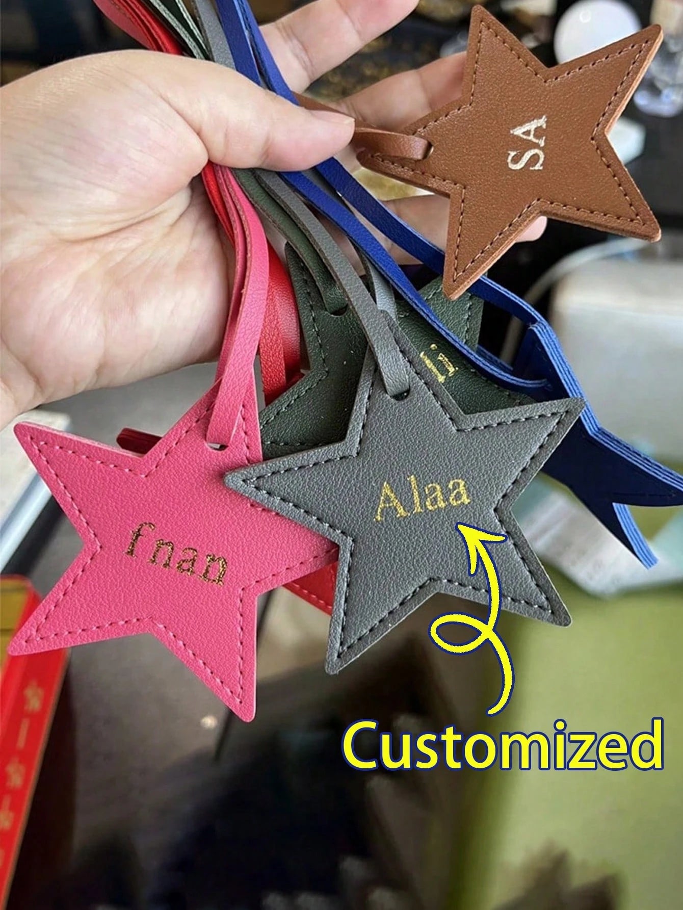 1pc Personalized Name Or Letter Star PU Leather Women's Luggage Bag Charm, Letter Five-Pointed Star Bag Pendant Gift