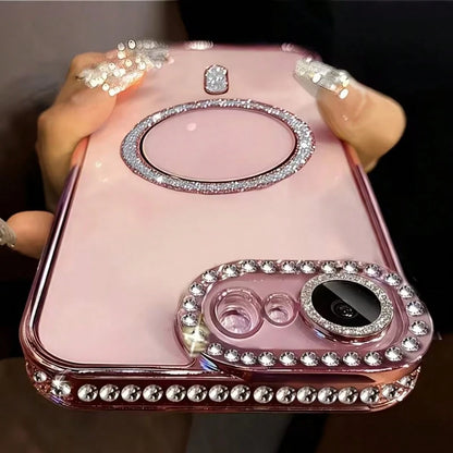 1PC Pink Diamond Clear Phone Case Compatible With Iphone 17 Pro Max 16 15 14 13 12 11 Pro 14 Plus 17, With Magnetic Wireless Charging Protective Cover