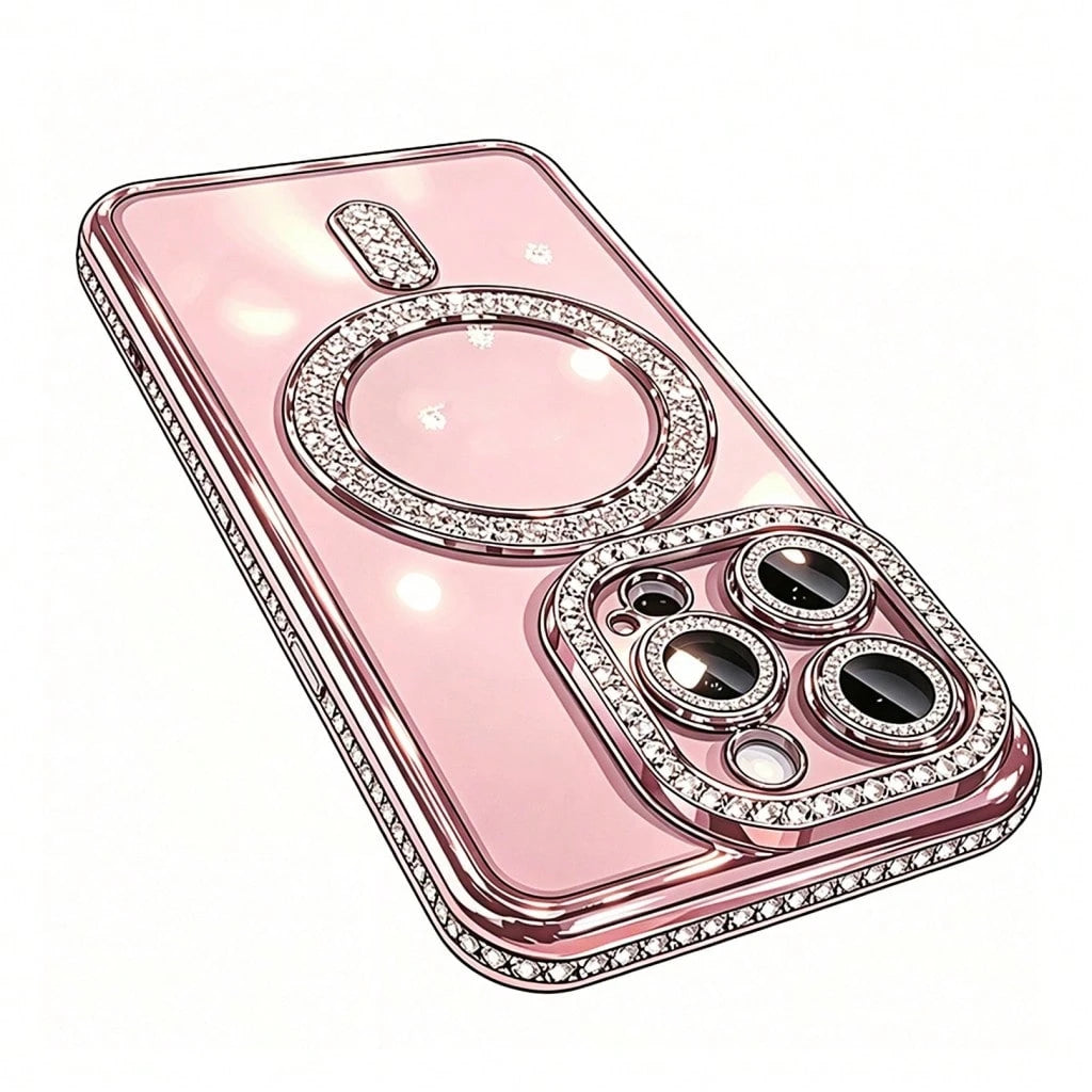 1PC Pink Diamond Clear Phone Case Compatible With Iphone 17 Pro Max 16 15 14 13 12 11 Pro 14 Plus 17, With Magnetic Wireless Charging Protective Cover