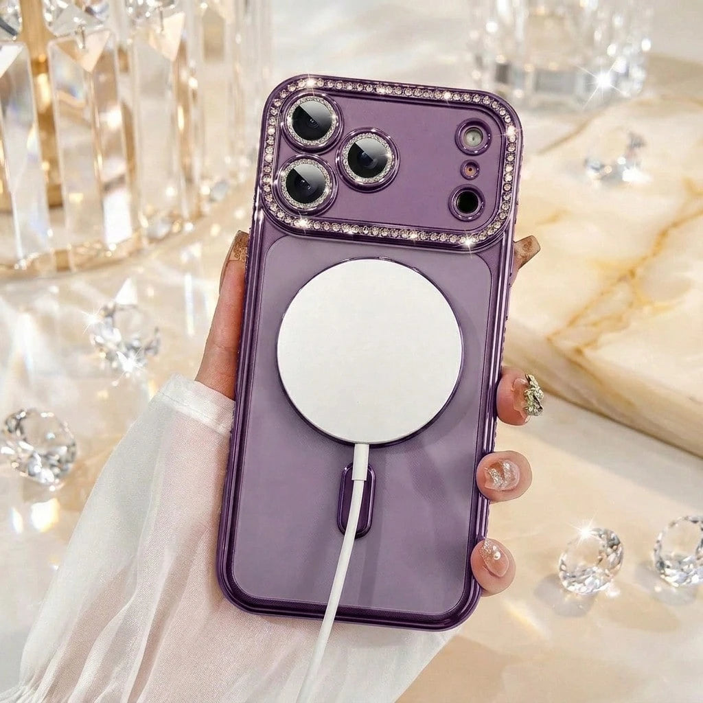 1PC Pink Diamond Clear Phone Case Compatible With Iphone 17 Pro Max 16 15 14 13 12 11 Pro 14 Plus 17, With Magnetic Wireless Charging Protective Cover