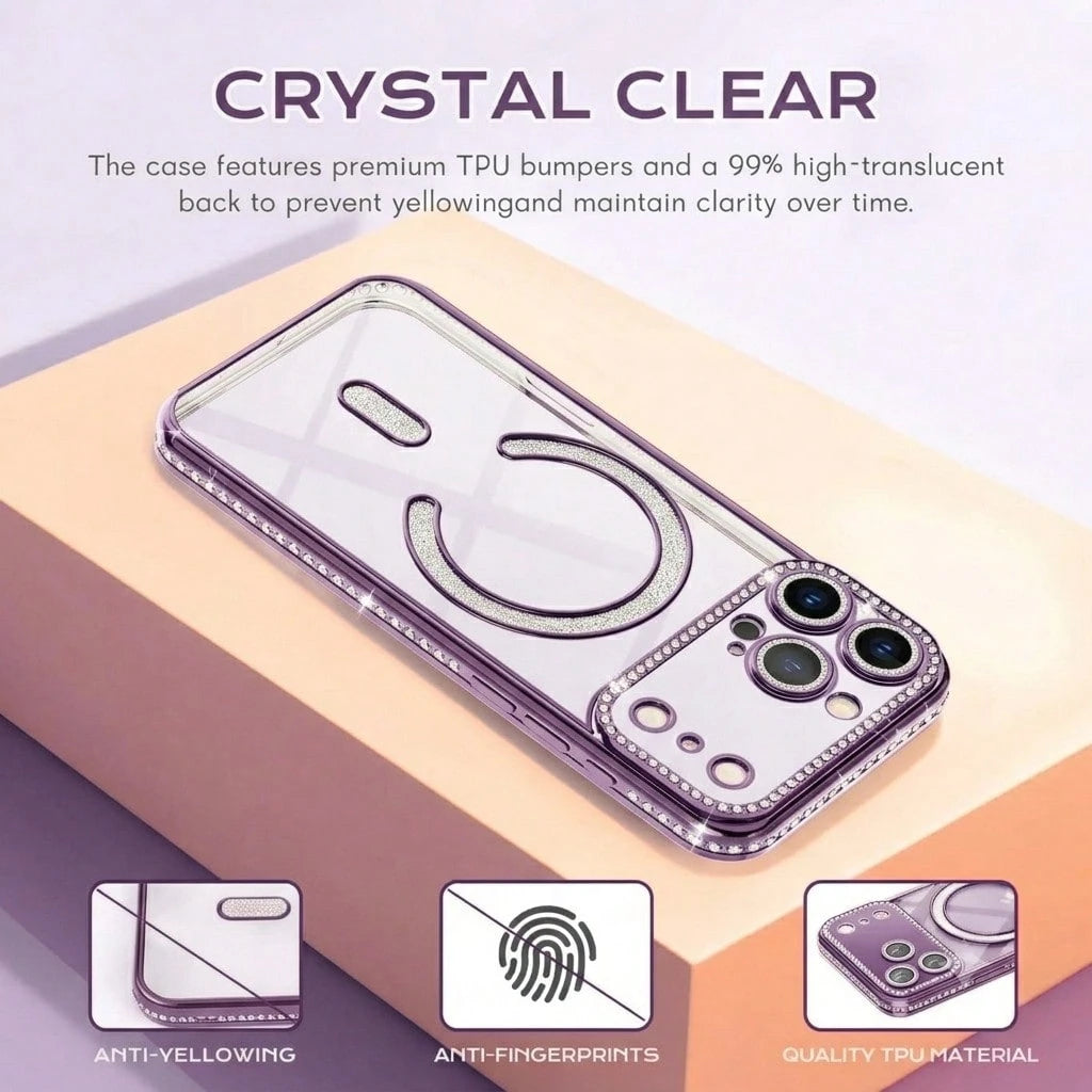 1PC Pink Diamond Clear Phone Case Compatible With Iphone 17 Pro Max 16 15 14 13 12 11 Pro 14 Plus 17, With Magnetic Wireless Charging Protective Cover